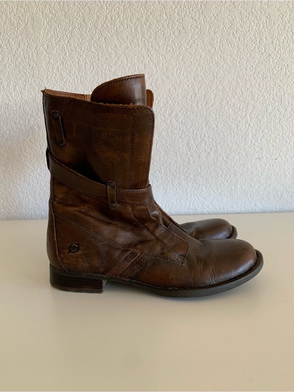 Born Brown Leather Moto Combat Boots - Picture 4 of 8